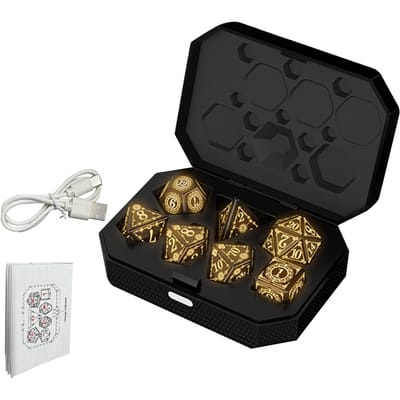 Set de Dés LED Lumière Chaude Respirante avec Capteur de Vibration, Rechargeable Type C, 7 Dés Lumineux pour Jeux de Fête et