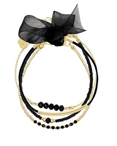 Mint15 Armbandenset 'Black Chic' - Handgemaakte armbanden zwart / goudkleur - Stainless Steel RVS/Roestvrij staal - Samengestelde cadeauset met 4 armbanden