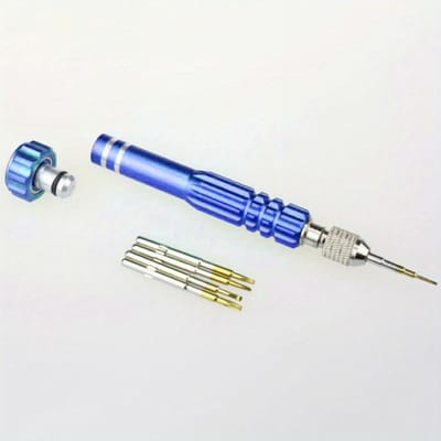 Kit d'outils 5 en 1 de précision pour l'entretien de montres, de lunettes et la réparation de téléphones bleu