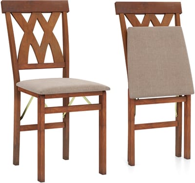 COSTWAY Set van 2 eetkamerstoelen, inklapbare keukenstoel met rubberen houten poten, gevoerde zitting en rugleuning, klapstoel, bijzetstoel, draagbare gestoffeerde stoel voor eetkamer