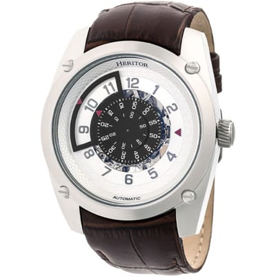 Heritor Automatic Daniels Semi-Skeleton Horloge met Leren Band - Zilver