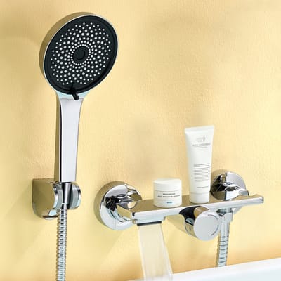 Auralum Max Badkraan - Doucheset - Eéngreeps Badmengkraan - Waterval badkraan met Waterbesparende Douchekop - 150 mm Hartafstand - Wandmontage - Chroom