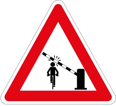 Pas op slagboom fietser sticker | 40 cm