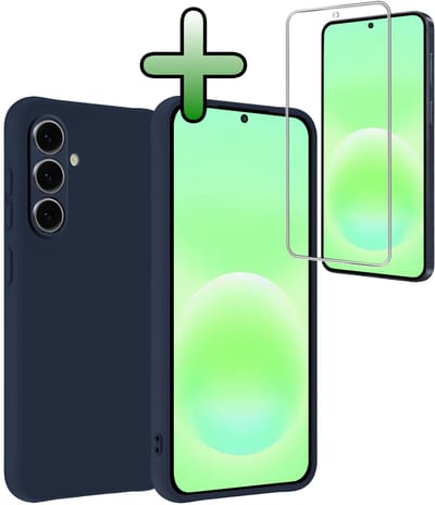 Hoesje Met Screenprotector - Geschikt voor Samsung Galaxy A57 - Sterk & Shockproof - Back Cover - Siliconen Case - Telefoon Hoes - Donkerblauw