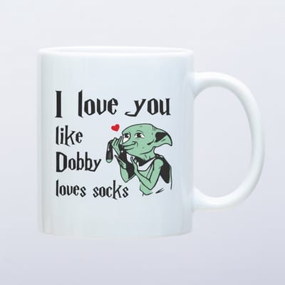 I Love You Like Dobby Loves Socks Mok – Grappige Fantasy Liefdesquote Koffiemok – 330 ml Keramische Mok