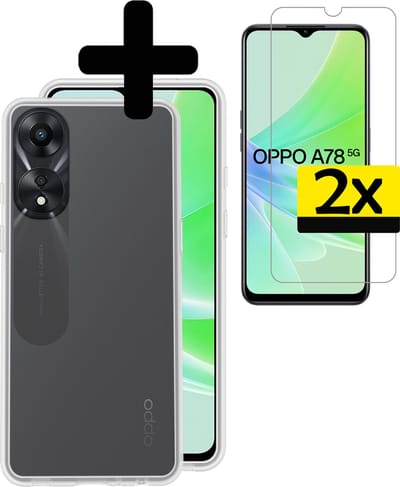 Hoesje - Met 2x Screenprotector - Geschikt voor OPPO A78 5G - Sterk & Shockproof - Back Cover - Siliconen Case - Telefoon Hoes - Telefoonhoesjes - Transparant