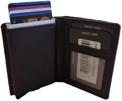 OI bruine leren portemonnee met Figuretta pasjeshouder / Compact portemonneetje met Cardprotector en muntvak / compleet beursje met RFID SAFE kastje / metalen pasjeshouder in anti skim portemonnee / bruin leer / 145BROWN