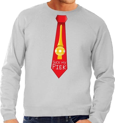 Foute kersttrui / sweater stropdas suck my piek grijs voor heren S