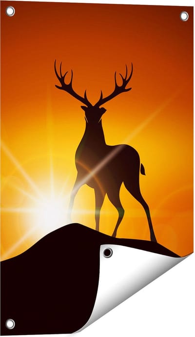 Gards Tuinposter Hert op een Berg - Abstract - Silhouet - 40x60 cm - Tuindoek - Tuindecoratie - Wanddecoratie buiten - Tuinschilderij