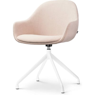 Nolon Nola-Mae Eetkamerstoel Draaibaar Beige - met Armleuning - Stof - Wit Onderstel - Design - Scandinavisch - Comfortabel