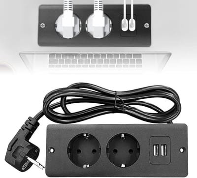 Verzonken stopcontact 2-voudig inbouwstopcontact met USB en 1.5m kabel - Zwart voor tafelblad werkblad vergadertafel