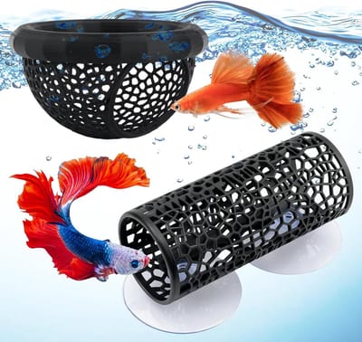 Dailygoods- Aquariumdecoratie 2 Stuks - Grot voor Betta-vis/Garnalen - Schuilplaats - Veilig/Niet-giftig - Met Zuignappen - Natuurlijke Terugtrekmogelijkheden - Aquarium Grot