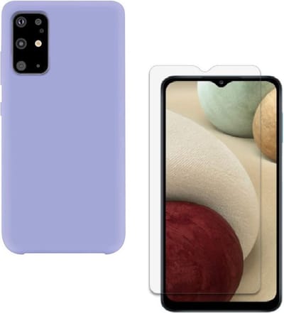 Solid hoesje Geschikt voor: Samsung Galaxy A42 5G Soft Touch Liquid Silicone Flexible TPU Rubber - Paars  + 1X Screenprotector Tempered Glass