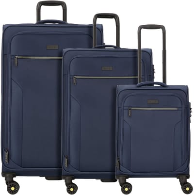 d & n Travel Line 9704 4 wielen Kofferset 3-delig met uitbreidingsplooi - Zachte bagage - TSA slot - dark blue