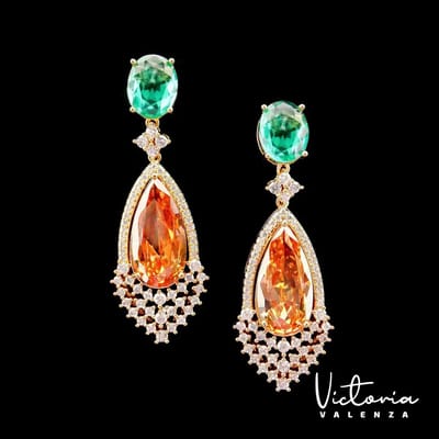 Victoria Valenza Monte Carlo Luxe Oorbellen Dames Messing Oorhangers Dames Oorringen - Oranje Steen - Kleur Rosegoud - 1 Paar