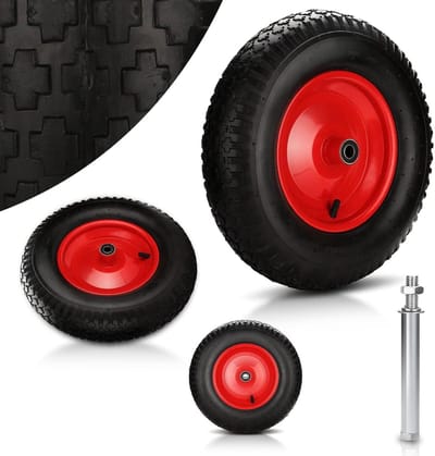 Kruiwagenwiel Set - Reservewielen Luchtband - Materiaal Transport - Hoge Draagkracht - 4 Stuks - Zwart Rood