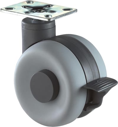 Zwenkwiel Dubbel 75Mm Kunststof Grijs/Zwart M/Rem