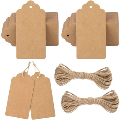 Dailygoody - Kraft Paper Gift Tags - Cadeaulabels - Grote en stevige etiketten - Bruin - 100 stuks met koord - Perfect voor geschenken
