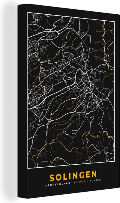 Canvas Schilderij Solingen - Goud - Stadskaart - Plattegrond - Duitsland - Kaart - 20x30 cm - Wanddecoratie