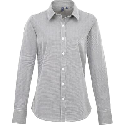 Premier Dames/Dames Gingham Shirt Met Lange Mouwen (Zwart/Wit)
