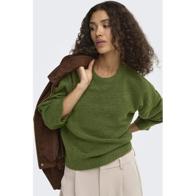 Only groene dames trui   Ronde hals   Regular fit   Gemeleerd patroon   Lange mouw Groen L