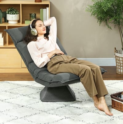 STILVORA Fauteuil 95 x 70 x 62 cm - 360 Graden Draaibaar Met 5-Standen Verstelbare Rugleuning - Voor Woonkamer Gaming En Lezen - Polyester Donkergrijs
