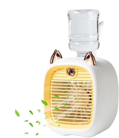 Compacte verdampingsluchtkoeler met 50 ml watertank, USB-gevoed persoonlijk bureaukoelapparaat, 3 windsnelheden en stille werking, geschikt voor thuis en kantoor（Geel）