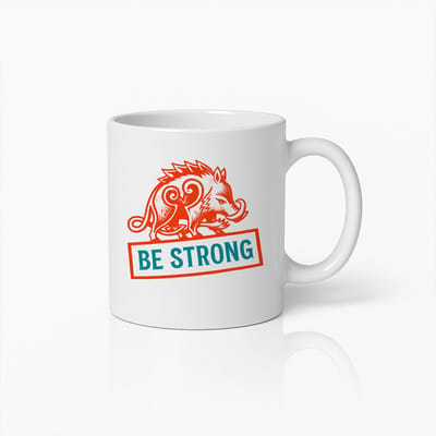 Be Strong Mok 330ml – Motiverende Everzwijn Koffiebeker, Inspirerend Cadeau voor Kracht, Moed en Positiviteit