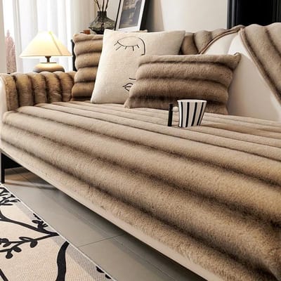 Stripe Verdikken Imitatie Konijnenbont Pluche Bankovertrek Antislip Bankkussen Hoes Handdoek voor Woonkamer Bank Deken 70x70cm 1pcs