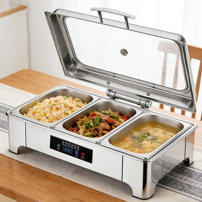 Buffet Serveerschaal - Voedsel Warmer - Feestelijk Buffet - Instelbare Temperatuur - 58 x 44 x 26 cm - Zilverkleurig