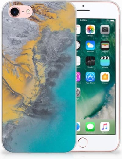 iPhone SE 2022 | SE 2020 | 8 | 7 TPU Siliconen Hoesje Marble Blue Gold