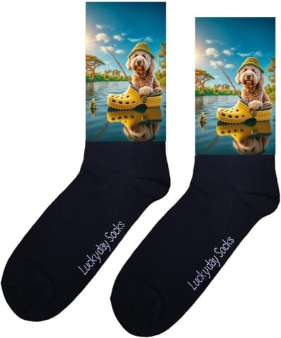Pensioen cadeau hem haar - Labradoodle - Grappige sokken - Origineel cadeau - Verjaardag cadeau - Sint cadeau - Leuke sokken - Vrolijke sokken - Cadeautje - Grappig cadeau - Vissen - Afscheidscadeau - Kerstcadeau - Vaderdag - Moederdag - Maat 37-44