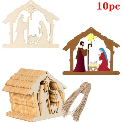 Hanger 10 stuks - Kerststal - Hout - Kerstboom Kerstdecoratie - Jezus - DIY Knutselen Kerst Bijbelstudie - Kids