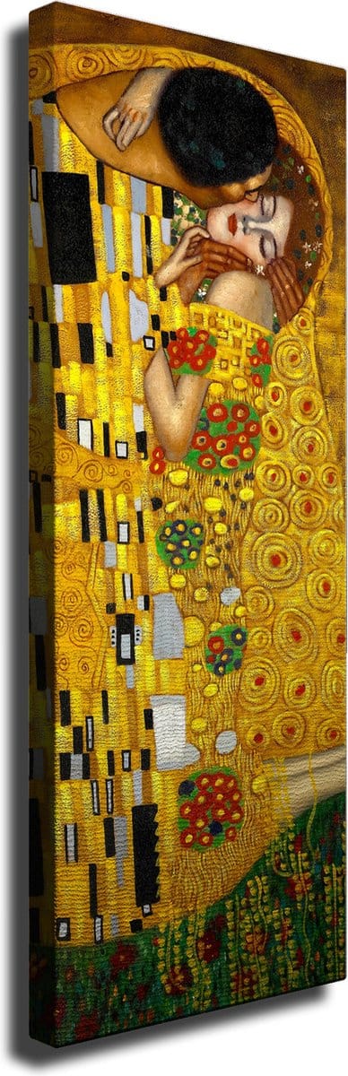 Woondecoratie - Gustav Klimt "De Kus" Canvas Schilderij 30x80x3cm - Veelkleurig Decoratief Kunstwerk - Stijlvolle Woonaccessoire