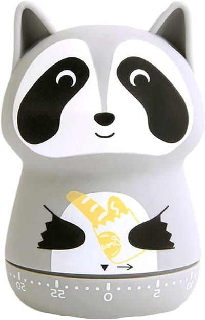 Nauwkeurige kook- en baktimer met handmatige instelling tot 60 minuten in schattig design van een wasbeer