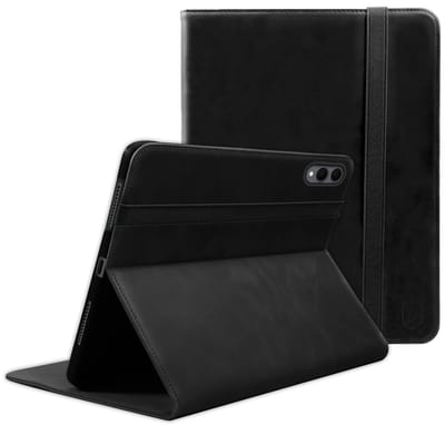 Rosso Deluxe Hoes Geschikt voor Samsung Galaxy Tab S11 Ultra | Book Case Echt Leer | Sleep/Wake | Standaard | Penhouder | Beschermhoes Zwart