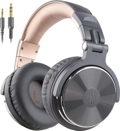 Intelectro Headset - Hoofdtelefoon voor Ongeëvenaarde Basgeluiden en Comfort - Dubbele Geluidsbronnen - Adaptervrij Ontwerp - Comfortable Ontwerp - Indrukwekkende Basgeluiden - Opvouwbaar Ontwerp - Grijs/Beige - Levering Sneller dan Aangegeven!