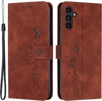 Coverup Hoesje - Geschikt voor Samsung Galaxy S25 / S24 Hoesje - Coverup Smile Book Case - Bruin