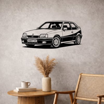 BR2Laser Opel Kadett GSI – Wanddecoratie – Lasergesneden Hout – Autokunst – 35 cm Breed