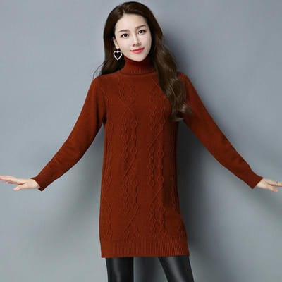 Damestrui Herfst- en Wintertrui Pullover Coltrui Gebreide kleding Losse Middellange Lengte Trending Trui M