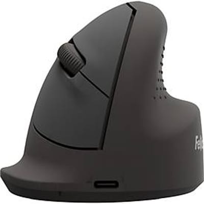 Fellowes verticale muis Bretyta Ergo, maat M, voor rechtshandigen, ergonomisch, 2-wegs connectiviteit, 800-1600 dpi, B 83 x D 104,5 x H 75 mm, zwart