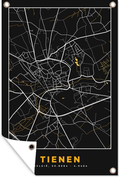 Muurdecoratie Plattegrond - Goud - Stadskaart - Tienen - Kaart - 120x180 cm - Tuinposter - Tuindoek