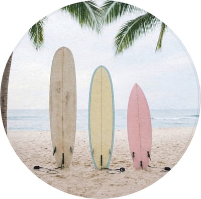 Badmat rond 70x70 cm - Antislip - Surfboard - Palmbomen - Kleurrijk - Badmatten voor badkamer - Badkamermat - Douchemat - Ronde badkamer mat