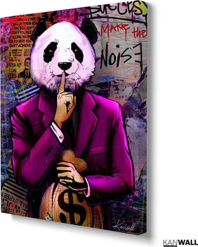 Luxe Canvas Schilderij Panda Thief | 40x60 | Woonkamer | Slaapkamer | Kantoor | Muziek | Design | Art | Modern | ** 4CM DIK! 3D EFFECT**