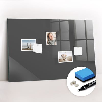 Tulup Whitebord - Kleur Grijs Magneetbord - 90 cm x 60 cm - Memo Magneetbord - Scandinavisch Design Bord - Memobord Glas - Notitiebord Werkplek - Gratis 5 Sterke Magneten + Whiteboard Marker & Wisser - Magneetbord Foto - Memobord Magnetisch