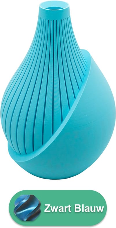 Elodie moderne vaas – Decoratieve vaas - Zwart / Blauw - 3d geprinte vaas – geschikt voor droogbloemen - 20CM