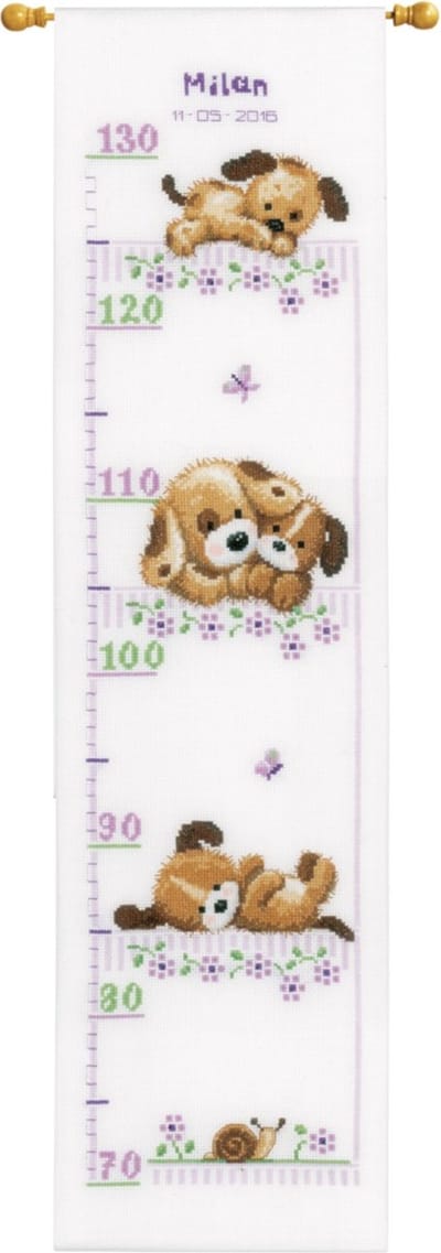 borduurpakket PN0155039 spelende hondjes, groeimeter/meetlat