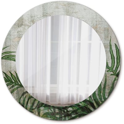 Tulup Spiegel - Ronde vorm Spiegel - op gehard Glas - Varenbladeren - Diameter: 60 cm - Design Spiegel - Badkamerspiegel - Gangspiegel - Eetkamer - Groene - Luxe Spiegel - Make-up Spiegel - Spiegel Met Haken