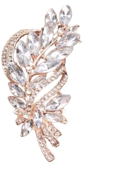 Broche -goudkleurig -strass blad 8.5 cm- Charme Bijoux