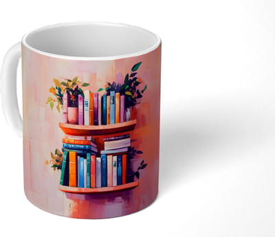 Mok - Koffiemok - Planken - Boeken - Bladeren - Mokken - 350 ML - Beker - Koffiemokken - Theemok